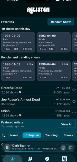 Relisten iOS app home screen